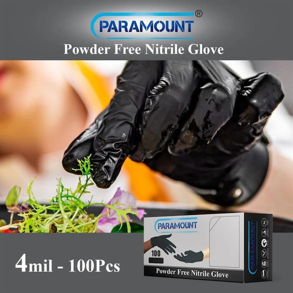 Nitrile Disposable Gloves, 4 Mil Palm , Nitrile, Powder-Free, XL,  100 PK, Black